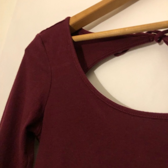 AEO Burgandy Skater Dress Open Tie Back Scoop Neck - Picture 7 of 8